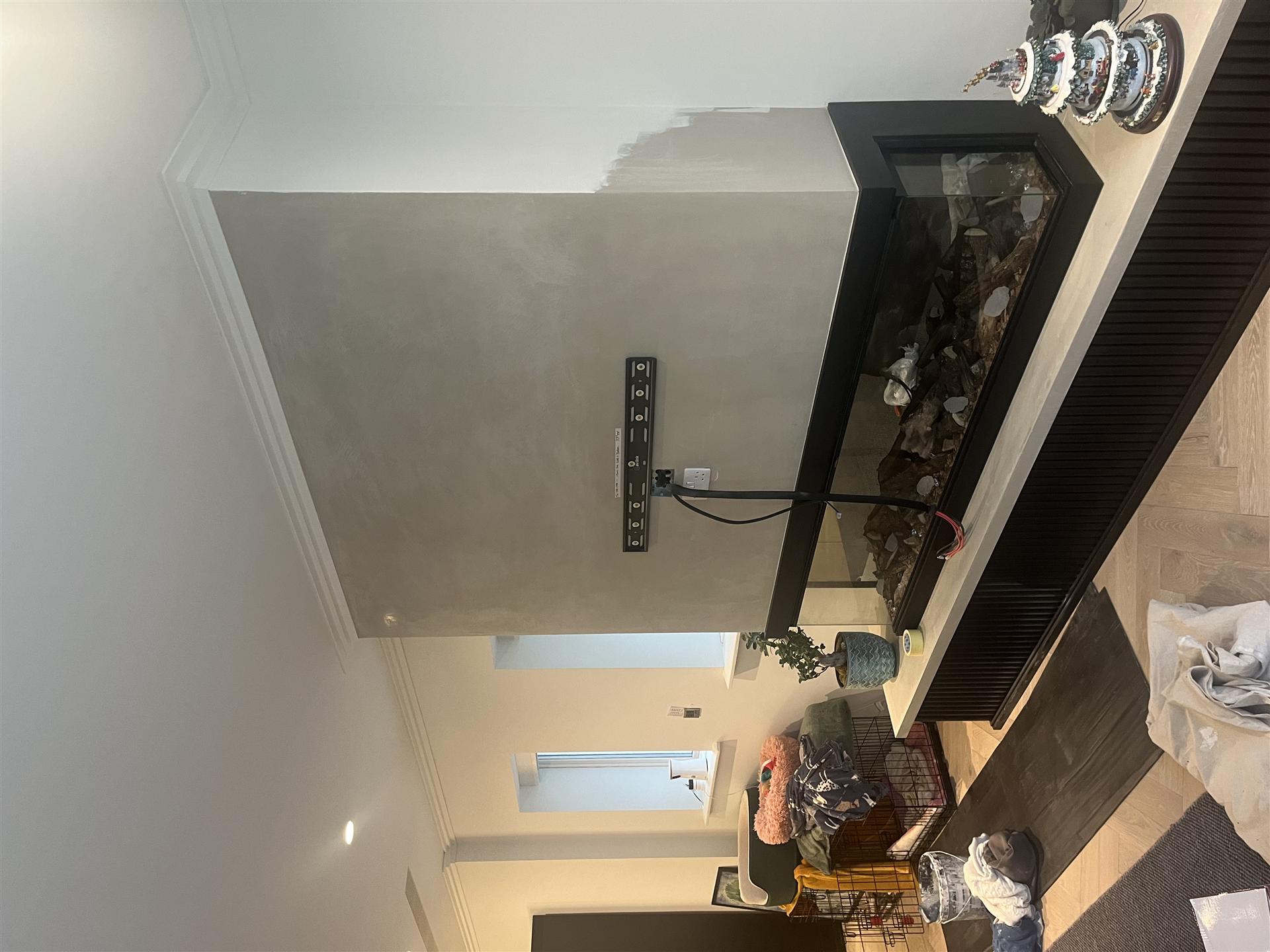 Microcement feature wall with fireplace, Essex